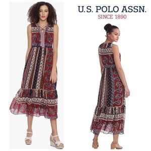 U.S. Polo Assn. Paisley Maxi Dress in Red, Blue and White
